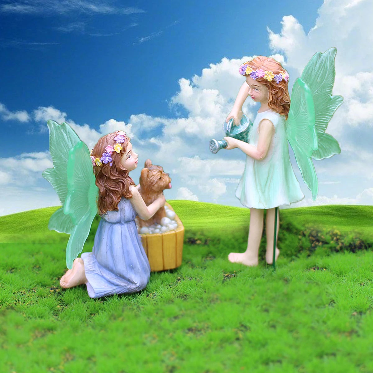 Miniature Angel Fairy with Dog Resin Craft for Bonsai Pot Micro Landscape Decor