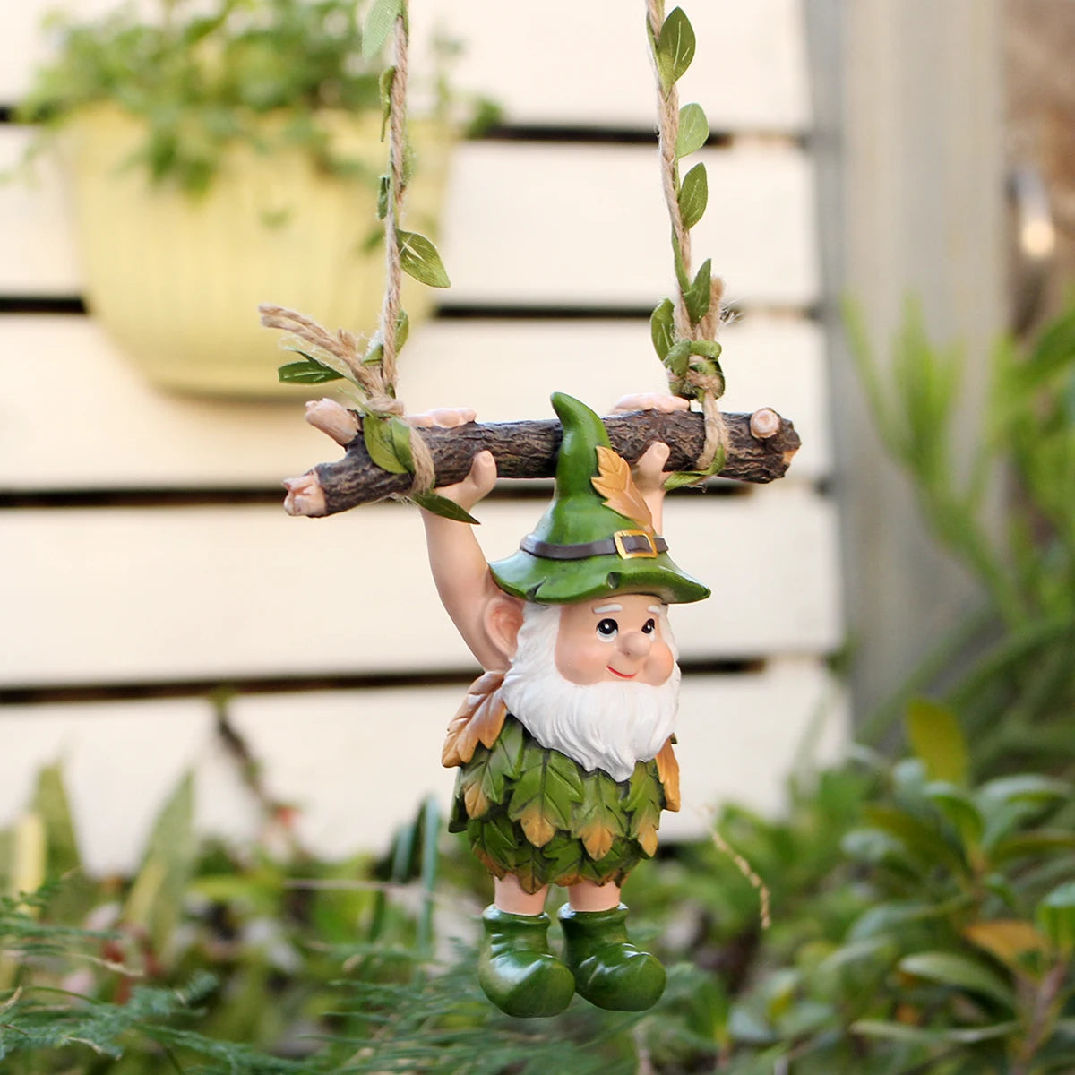 Lucky Shamrock Dwarf Hanging Swing Figurine Resin Irish Garden Statue Ornament