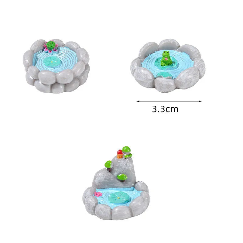 3pcs Resin Miniature Pond Set Artificial Pool Figurines for Fairy Garden Decor