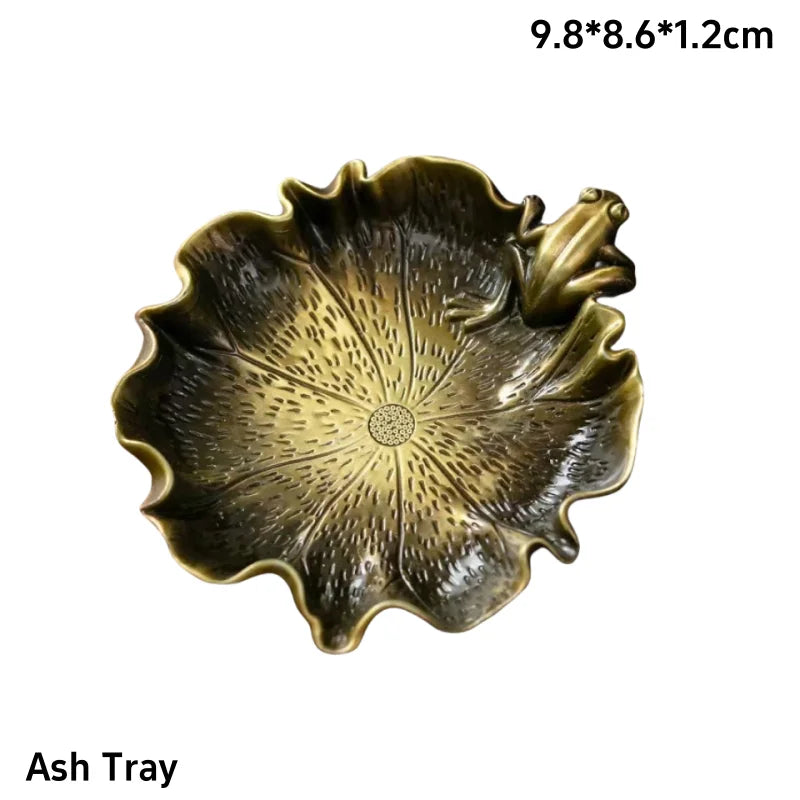 Antique Brass Meditation Zen Frog Statue Incense Burner Copper Tea Pet Desk Decor