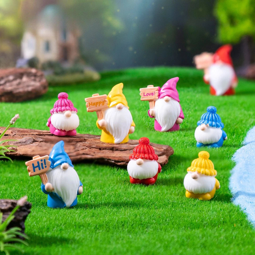 8/16pcs Mini Garden Gnomes Set Miniature Resin Dwarf Figurines Raising Signs Decor
