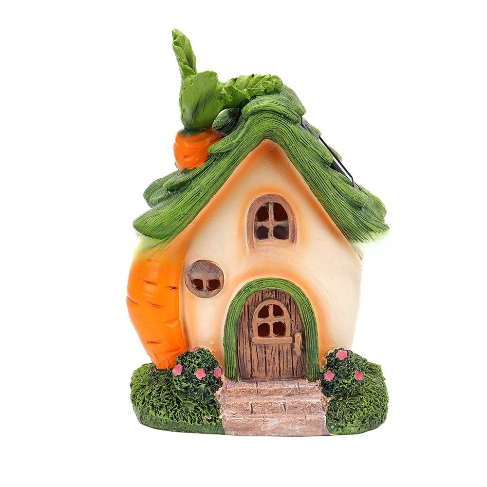 Solar Christmas Tree House Garden Stake Light Outdoor Xmas Decor Resin Ornament