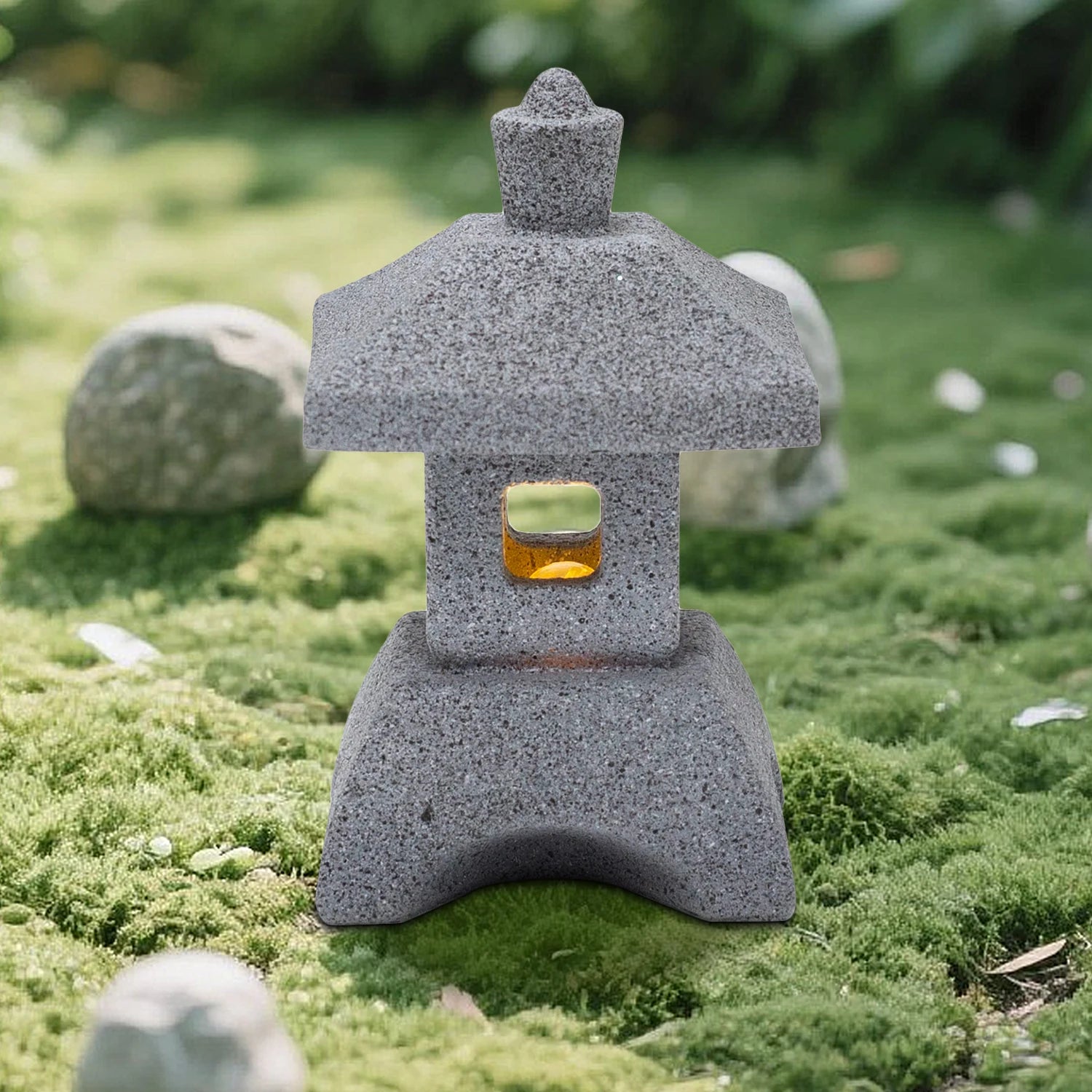 Japanese Pagoda Statue Zen Garden Lantern Solar LED Light Outdoor Fish Tank Decor