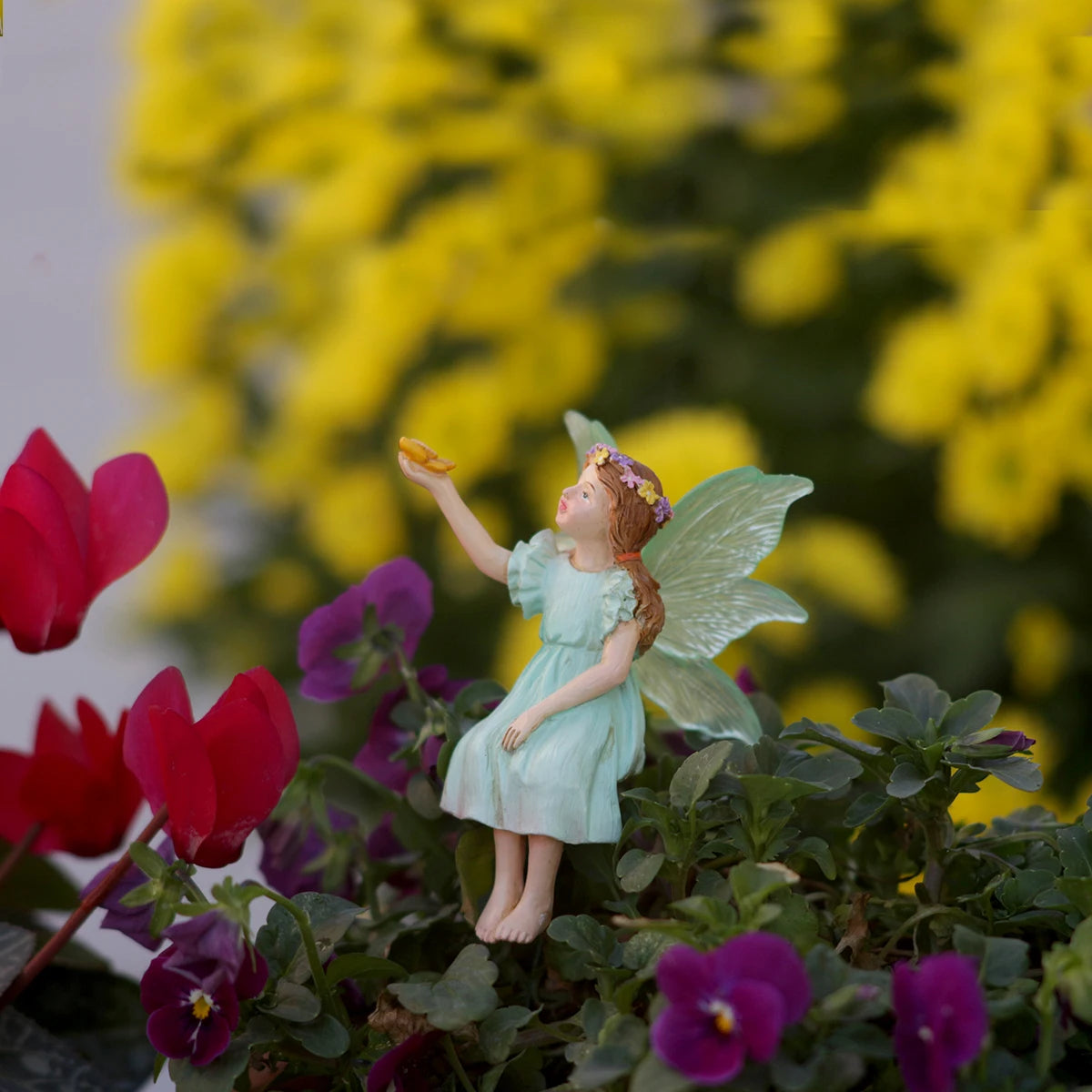 Fairy with Butterflies Garden Statue Resin Miniature Figurine Outdoor Decor Gift