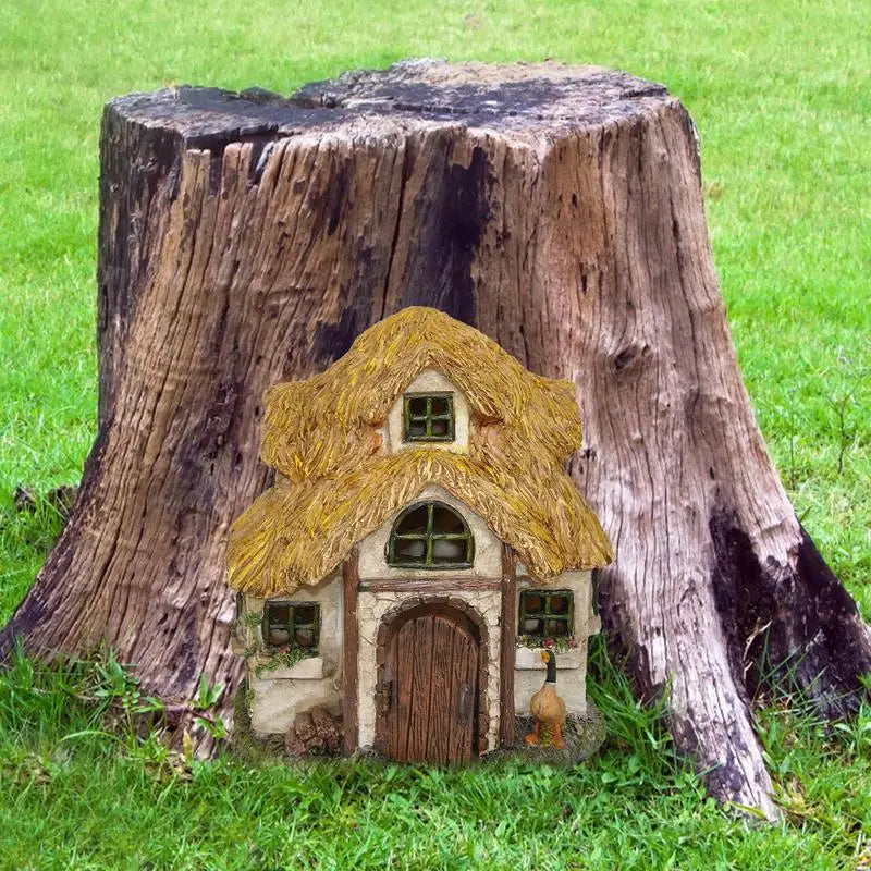 Waterproof Resin Gnome Fairy House Figurine Outdoor Garden Yard Lawn Ornament
