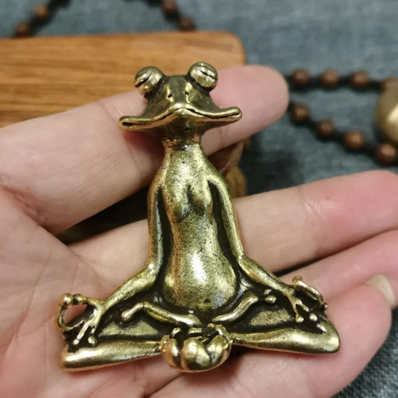 Antique Brass Meditation Zen Frog Statue Incense Burner Copper Tea Pet Desk Decor