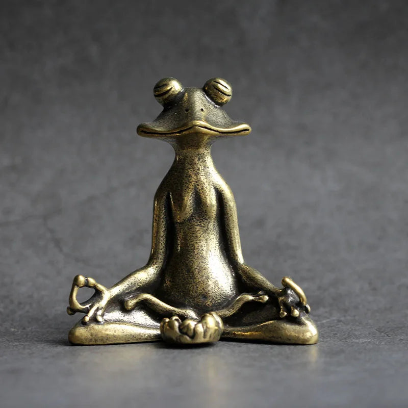 Antique Brass Meditation Zen Frog Statue Incense Burner Copper Tea Pet Desk Decor