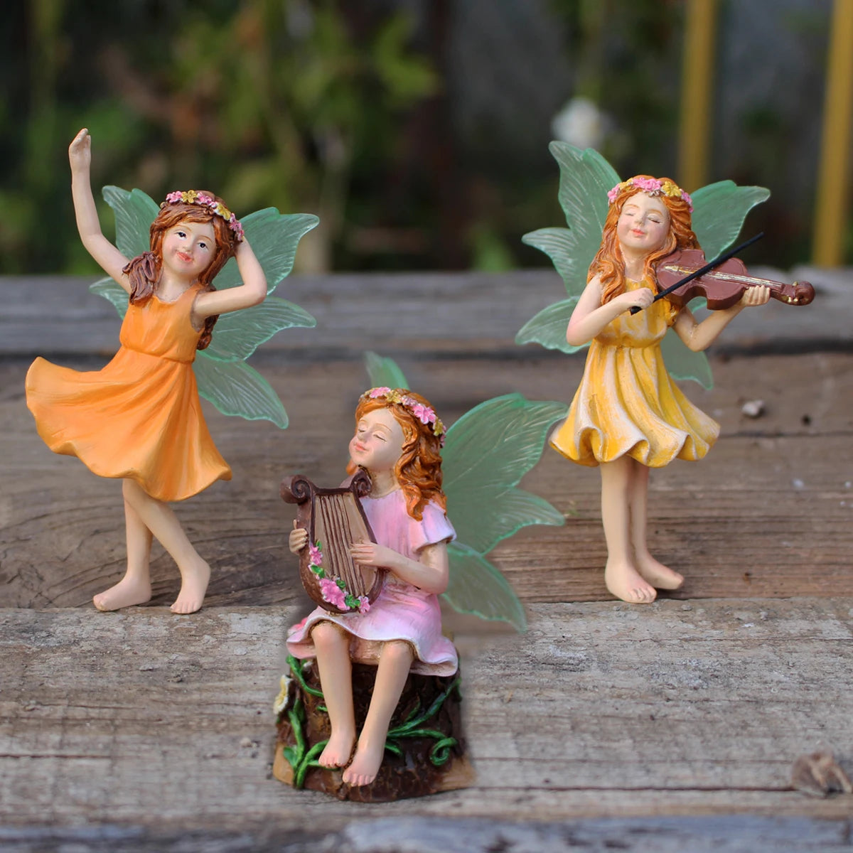 3pcs Dancing Flower Fairy Figurines Mini Resin Statue for Garden Pot Sand Table