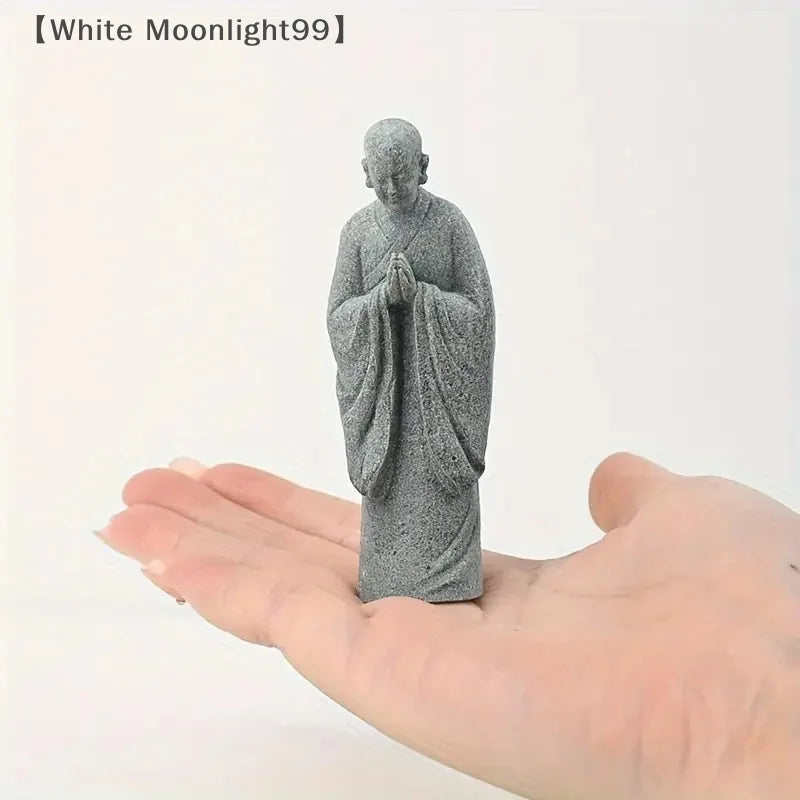 White Stone Monk Statue Zen Buddha Figurine Fish Tank Moss Bonsai Garden Decor
