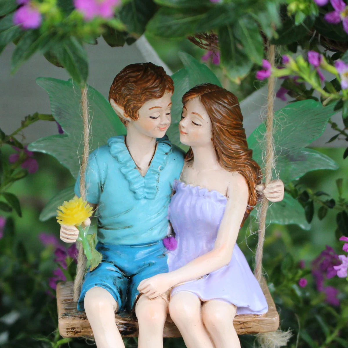 Glow in the Dark Wings Swinging Fairy Resin Hanging Statue Garden Tree Decor Gift