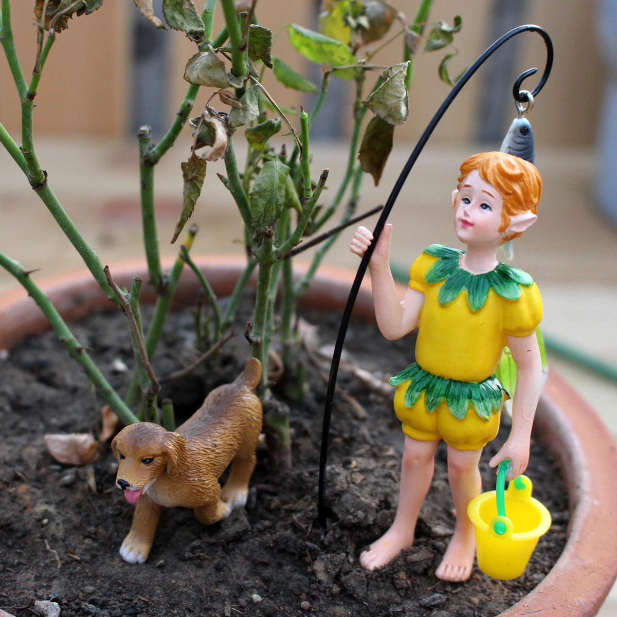 Miniature Flower Fairy & Fish Statue Resin Craft for Fairy Garden Bonsai Decor