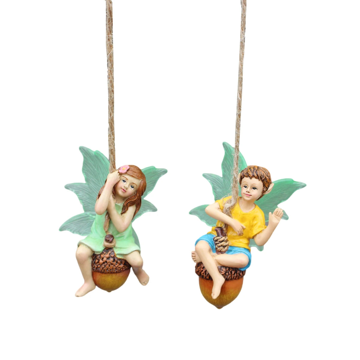 2pcs Swinging Fairy Figurine Glow in the Dark Wing Resin Couple Garden Ornament