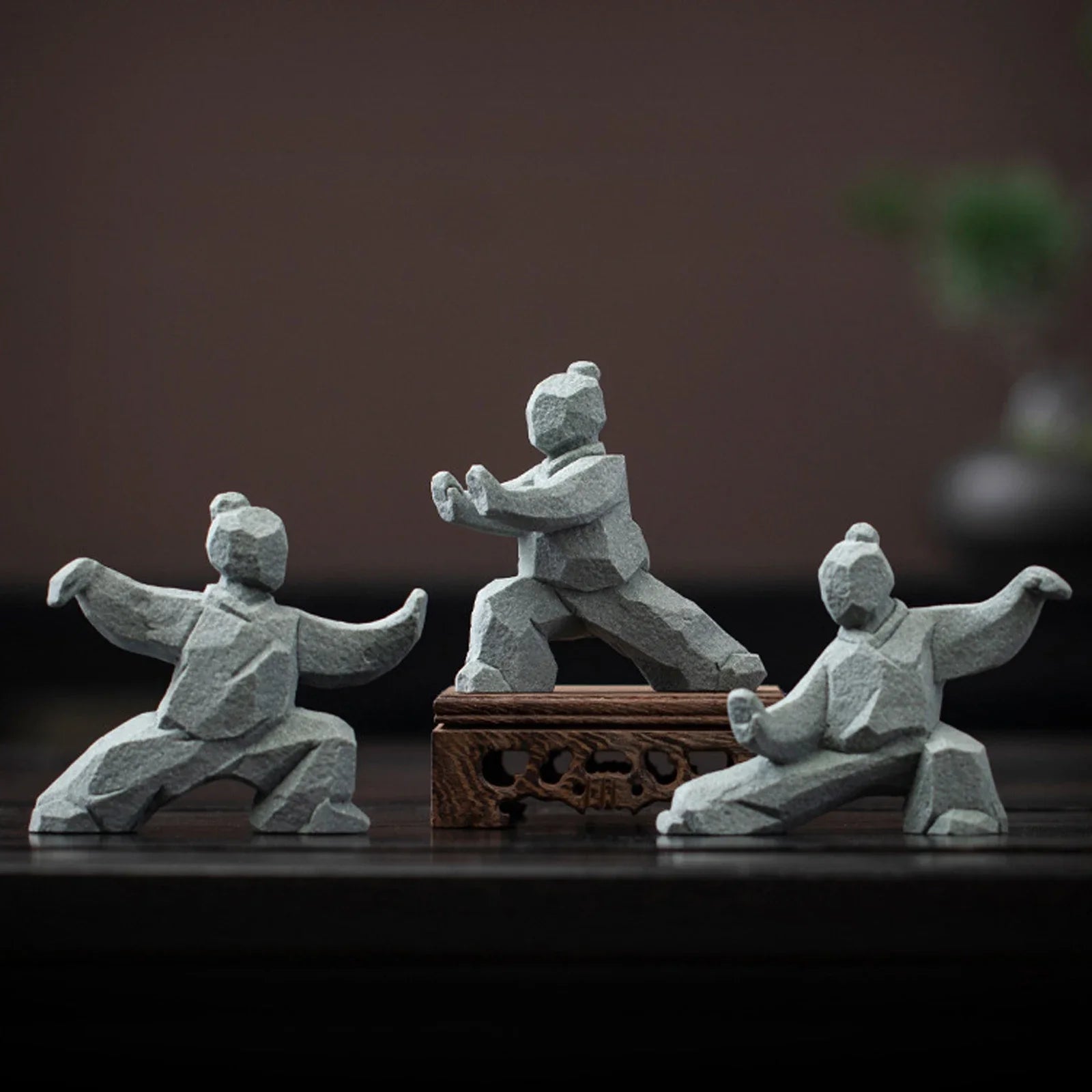 Zen Tai Chi Master Statue Chinese Kung Fu Figurine Stone Miniature Bonsai Decor