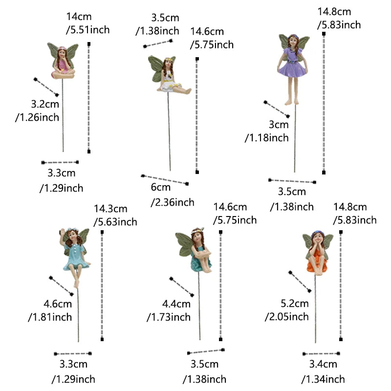 6pcs Flower Fairy Garden Stakes Resin Miniature Figurine Plant Picks Yard Decor