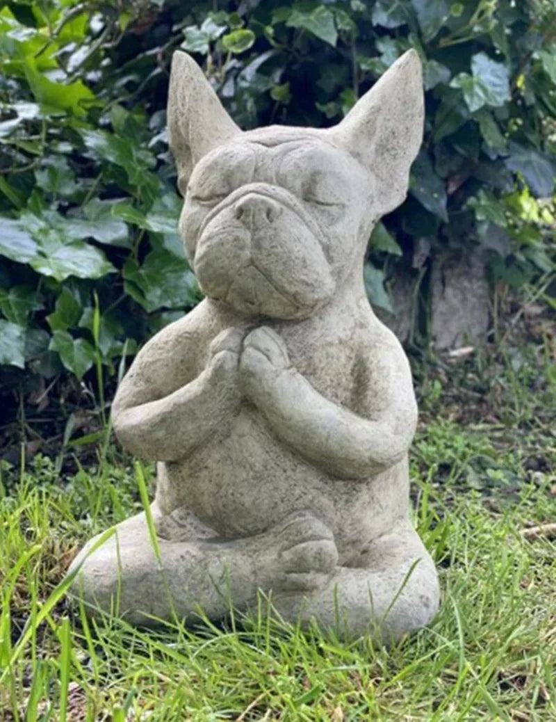Zen French Bulldog Statue Meditating Yoga Dog Figurine Resin Garden Decor Waterproof