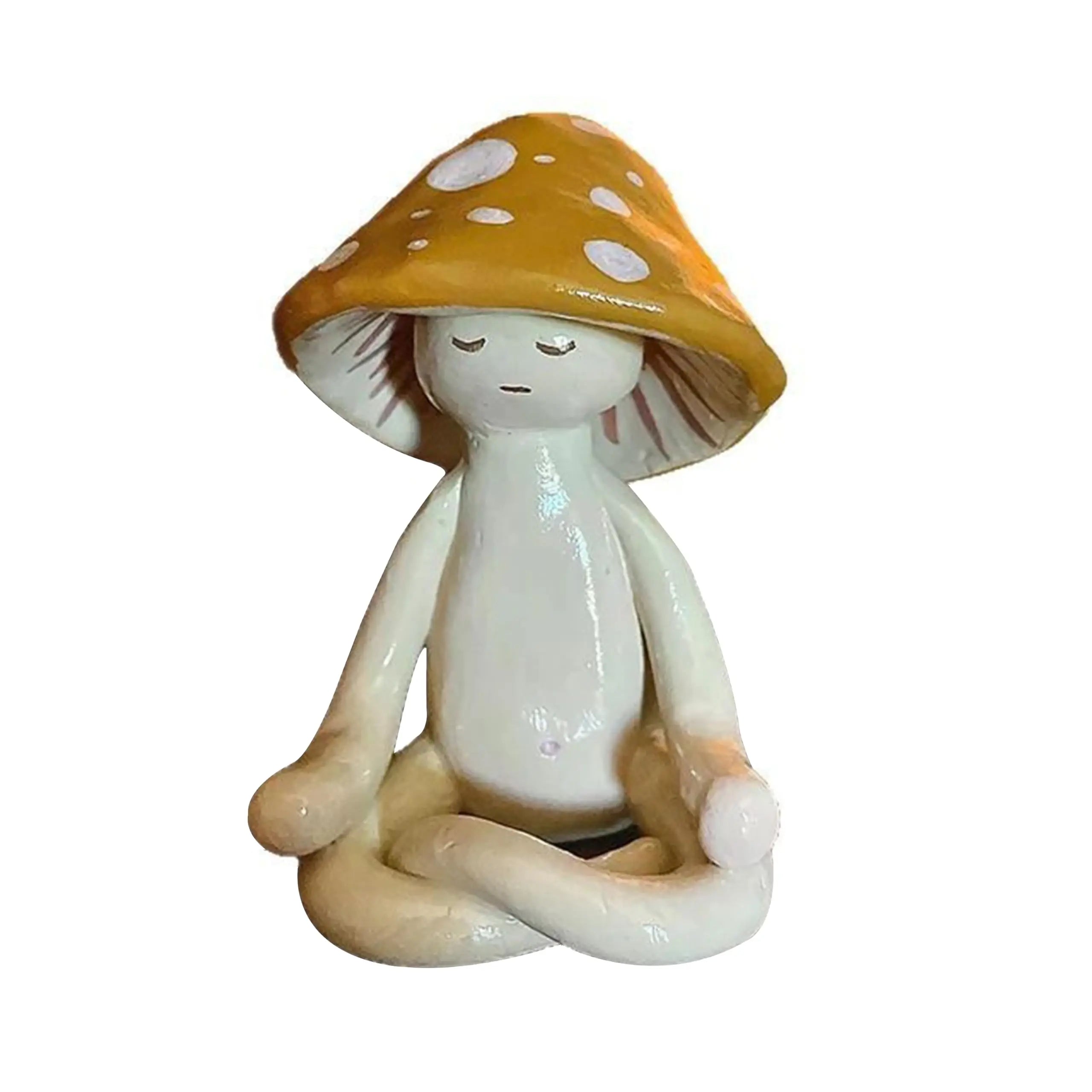 Zen Mushroom Statue Meditating Yoga Fungi Resin Figurine Garden Office Desk Decor