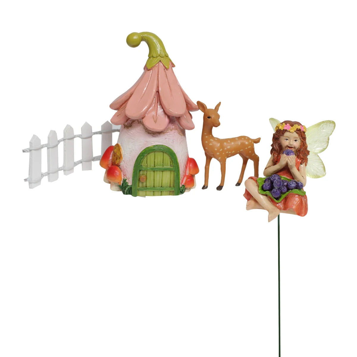 Mini Flower Fairy Eating Berry Statue Resin Miniature for Fairy Garden Pot Decor