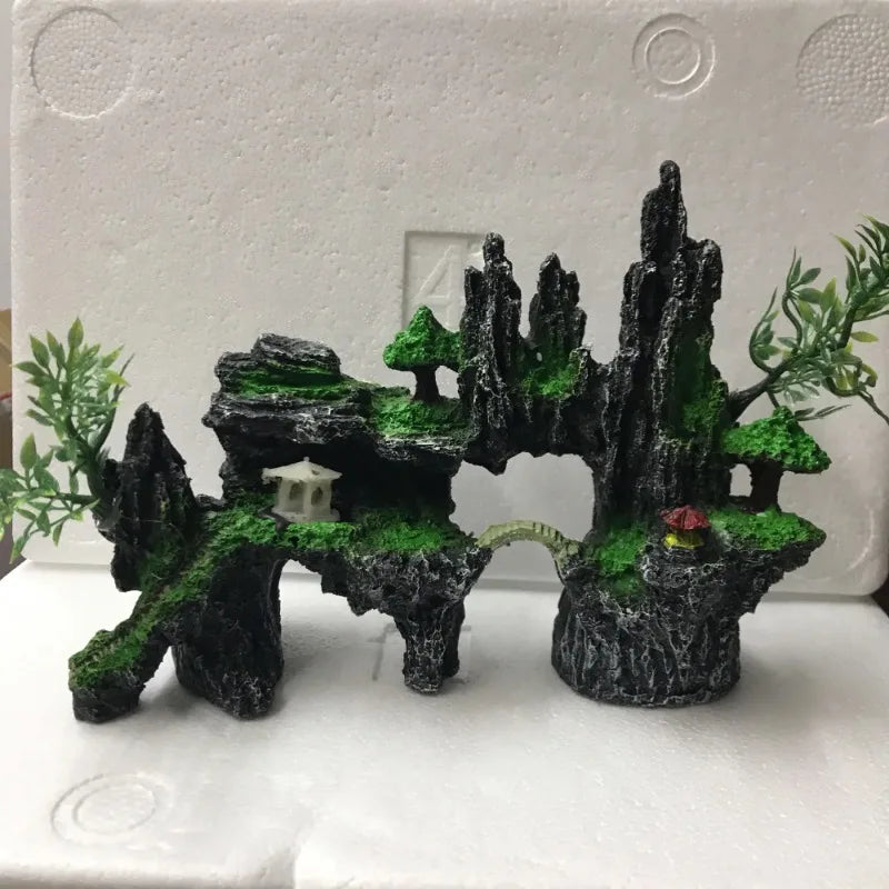 Resin Aquarium Rockery Stone Mountain Fish Tank Decoration Hiding Cave Ornament