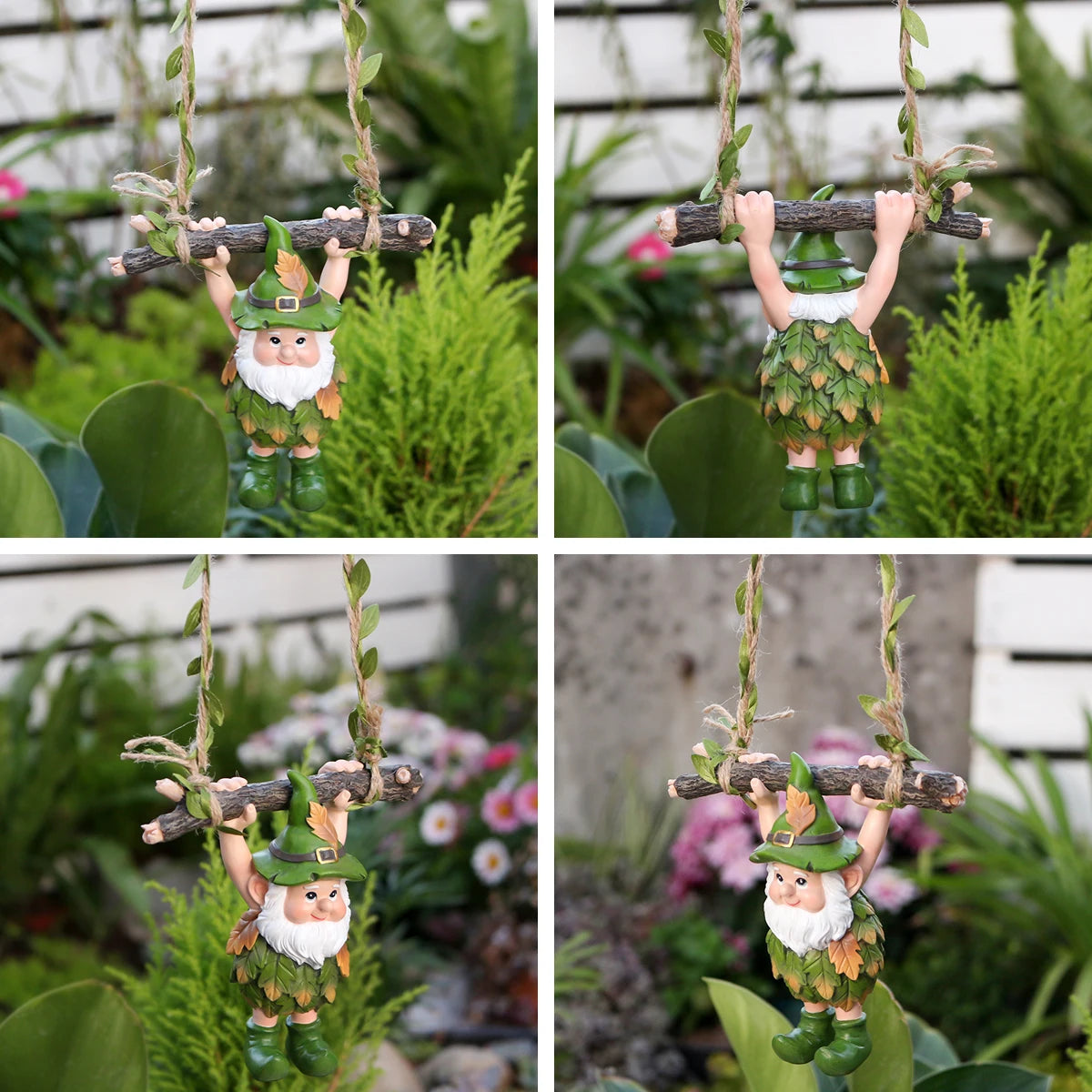 Lucky Shamrock Dwarf Hanging Swing Figurine Resin Irish Garden Statue Ornament