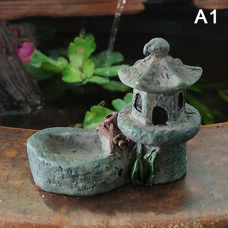 Retro Resin Tower Pond Miniature Fairy Garden Figurine Terrarium Landscape Decor