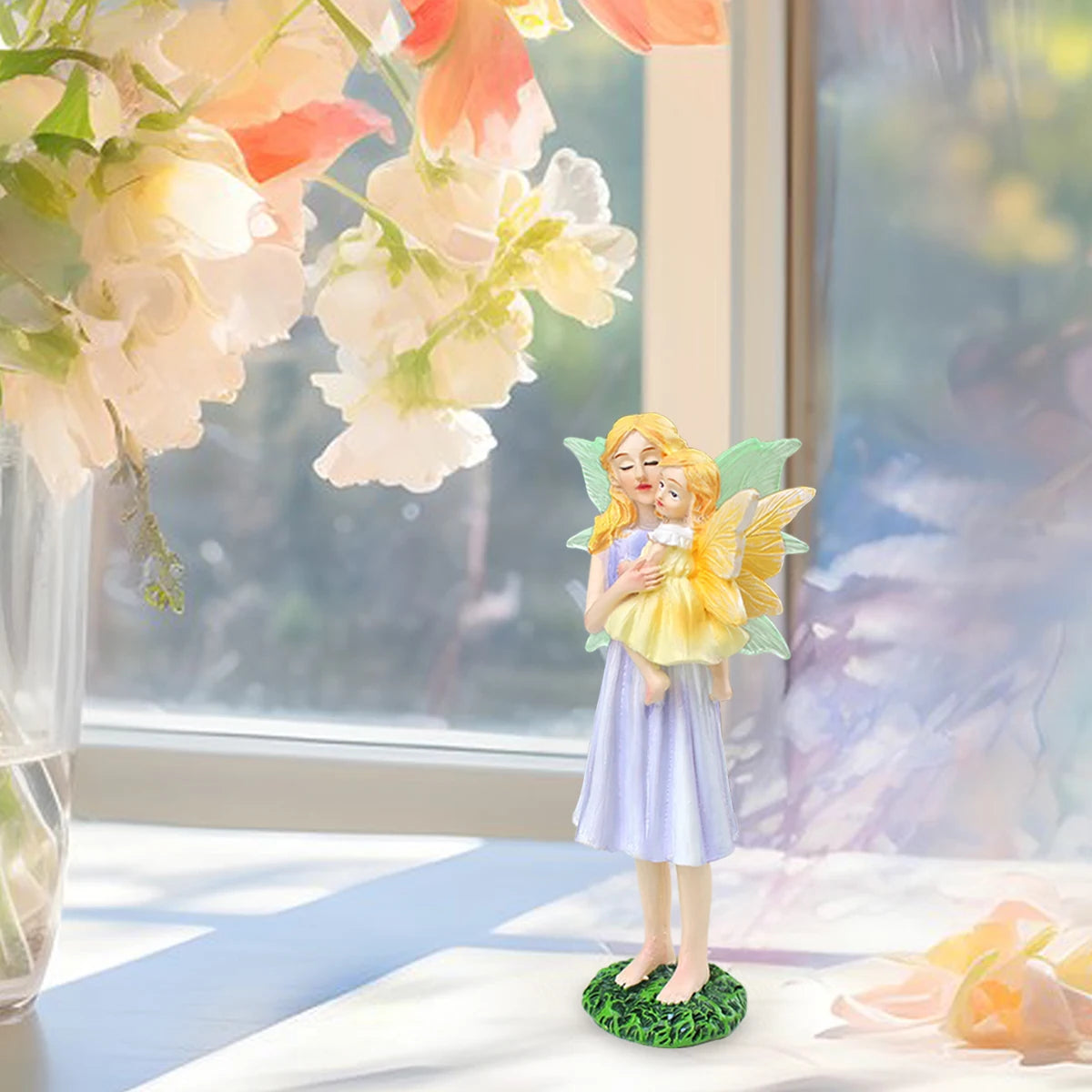 Mother's Day Gift Flower Fairy Mother and Daughter Statue Glow in the Dark Wings