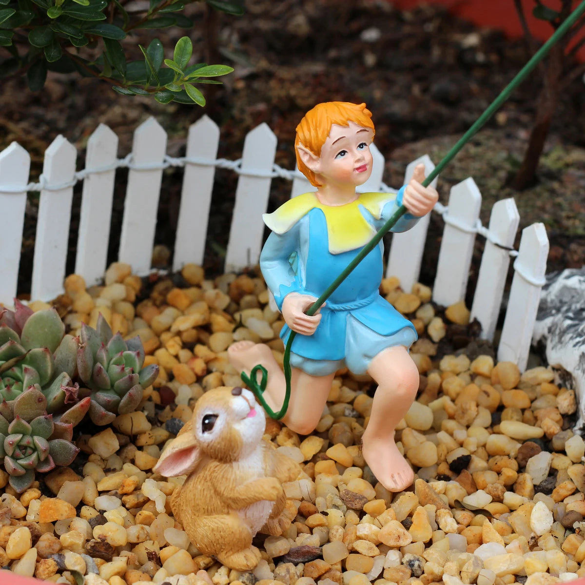 Little Boy Flying Kite Garden Statue Resin Figurine for Bonsai Fairy Garden Decor