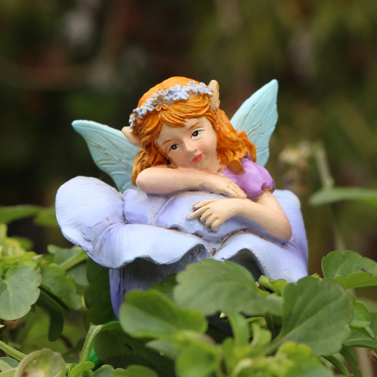 3pcs Flower Fairy Garden Stakes Resin Figurine Pot Hugger Plant Pick Decor Set