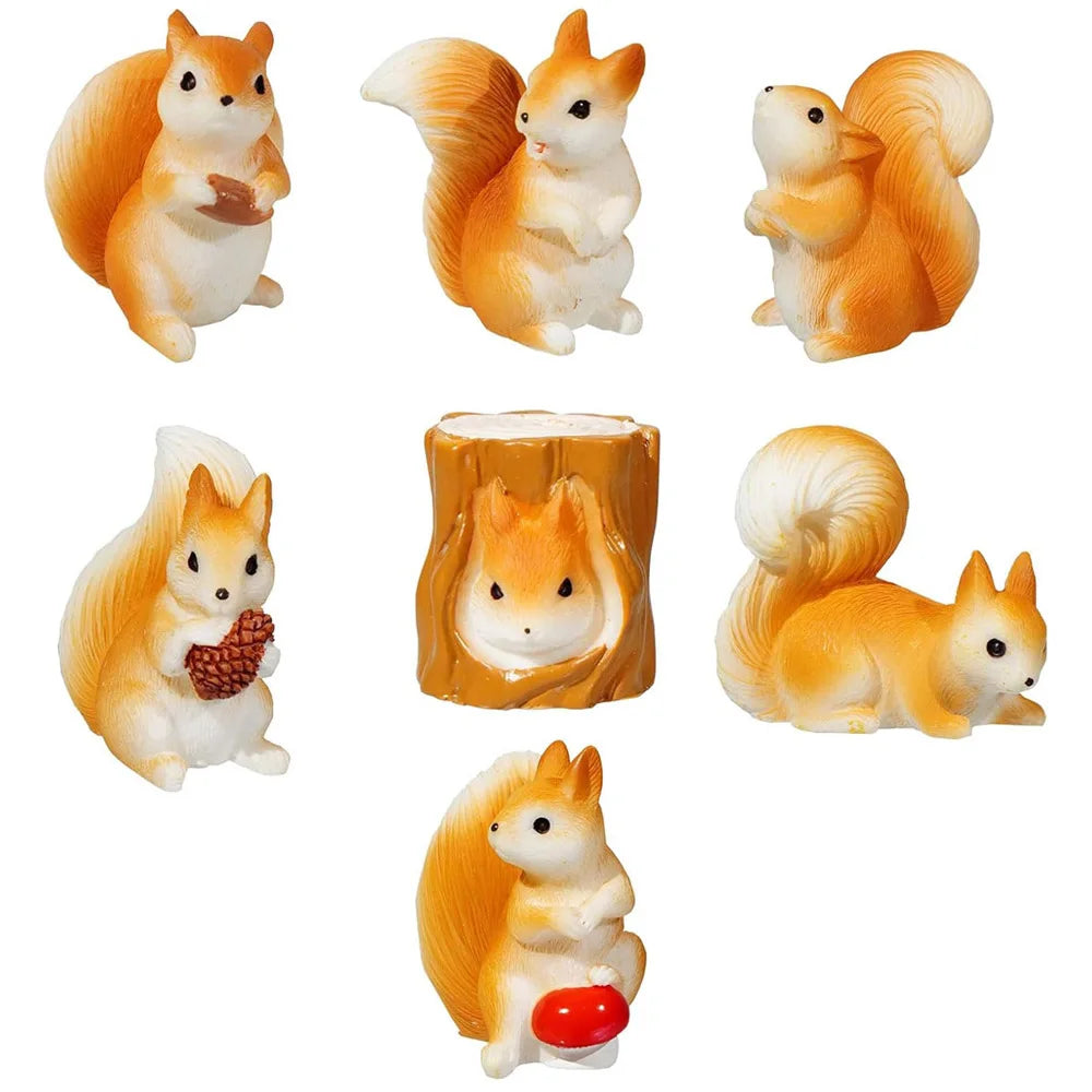 7pcs Miniature Squirrel Figurines Resin Forest Animal for Fairy Garden Terrarium