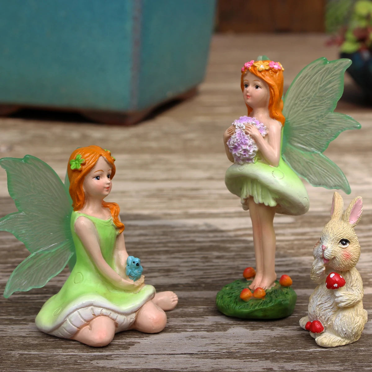 3pcs Mushroom Flower Fairy Figurine Set Resin Garden Statue for Mini Landscape DIY