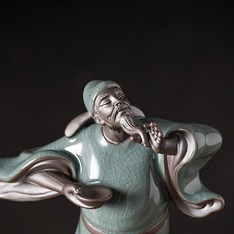 Chinese Poet Li Bai Ceramic Statue Tang Dynasty Scholar Figurine Tea Room Decor