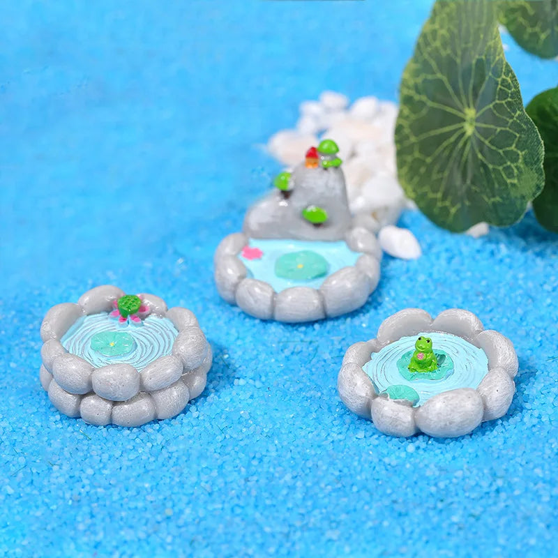3pcs Resin Miniature Pond Set Artificial Pool Figurines for Fairy Garden Decor