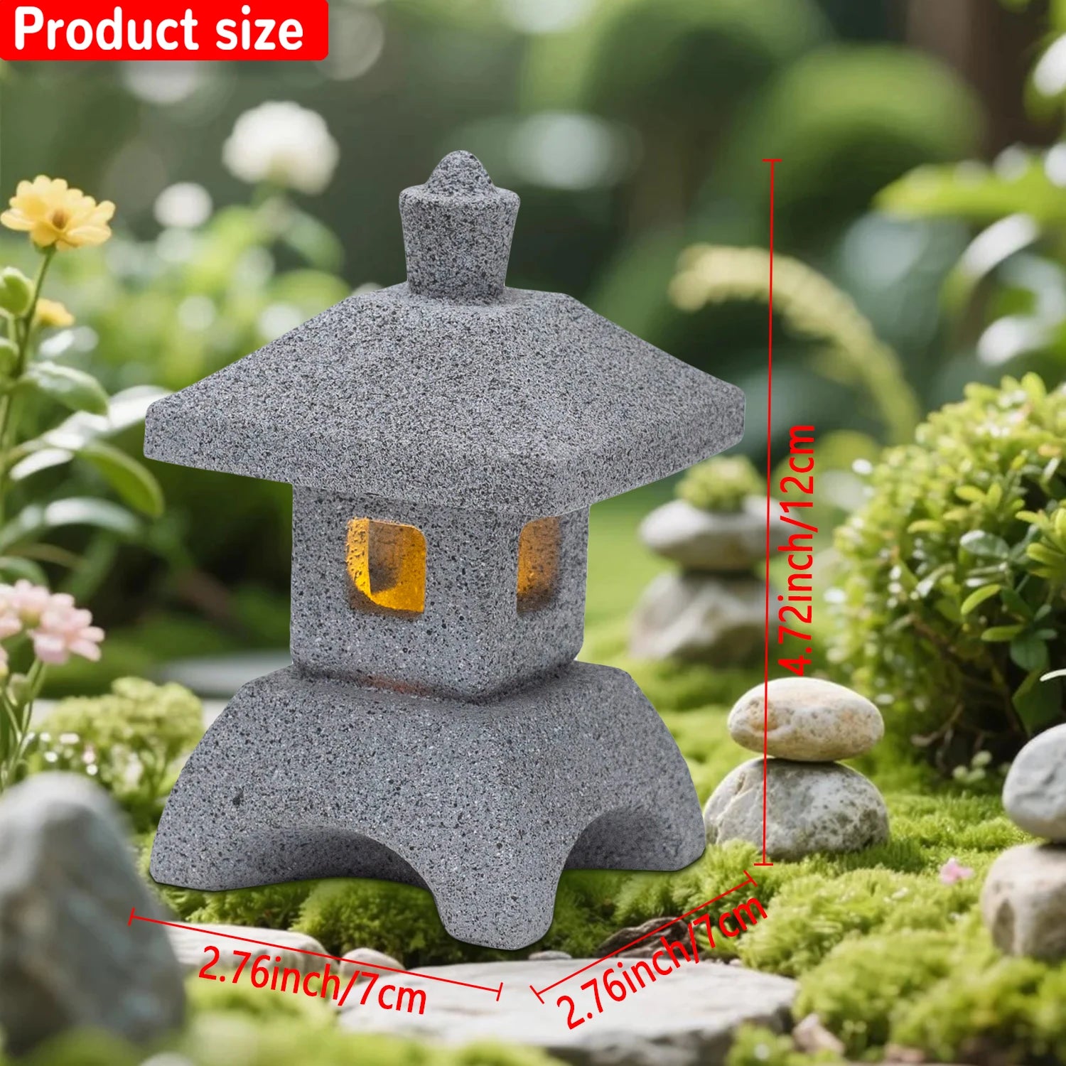 Japanese Pagoda Statue Zen Garden Lantern Solar LED Light Outdoor Fish Tank Decor