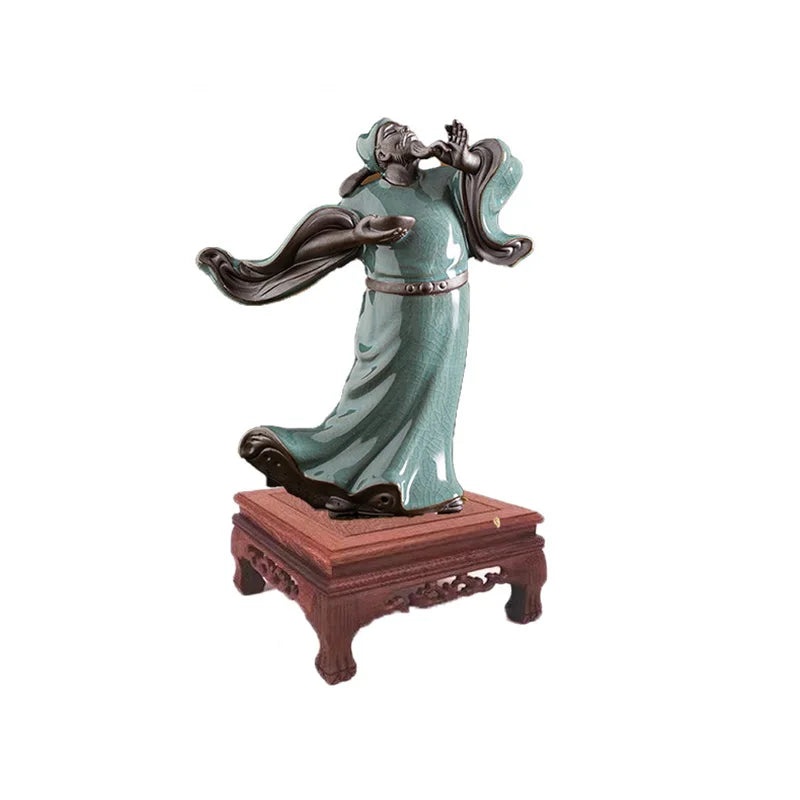 Chinese Poet Li Bai Ceramic Statue Tang Dynasty Scholar Figurine Tea Room Decor