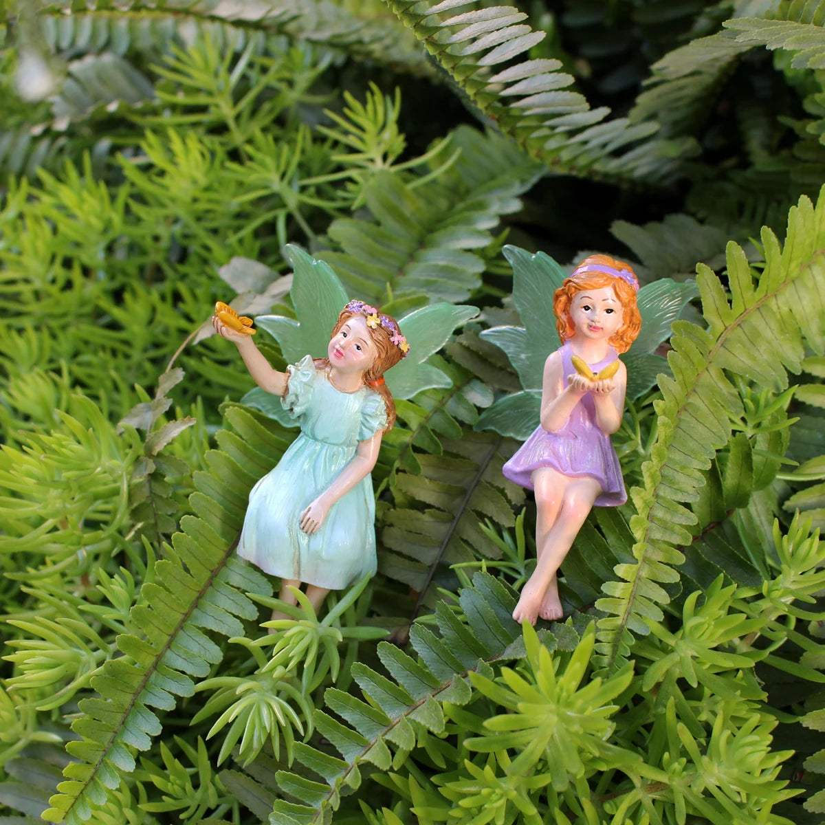 Kissing Flower Fairy Stakes Resin Miniature Figurine for Garden Pot Yard Decor