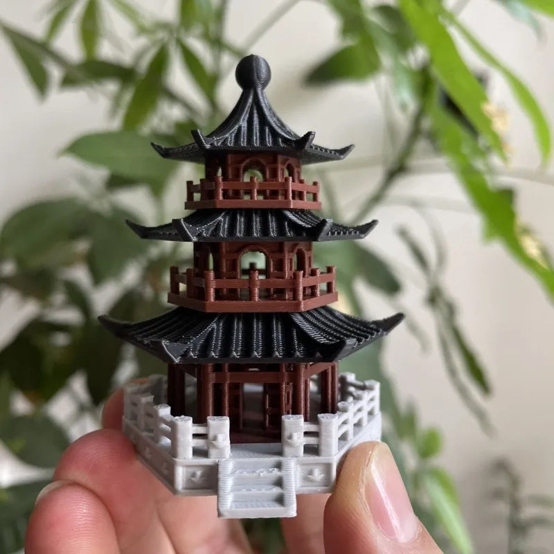 Mini Chinese Pagoda Tower Figurine Ancient Architecture Aquarium Fish Tank Decor