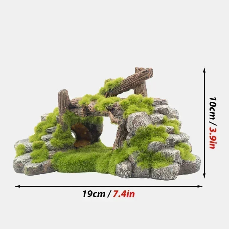 Mossy Aquarium Rockery Decoration Resin Fish Tank Landscape Mountain Hiding Cave