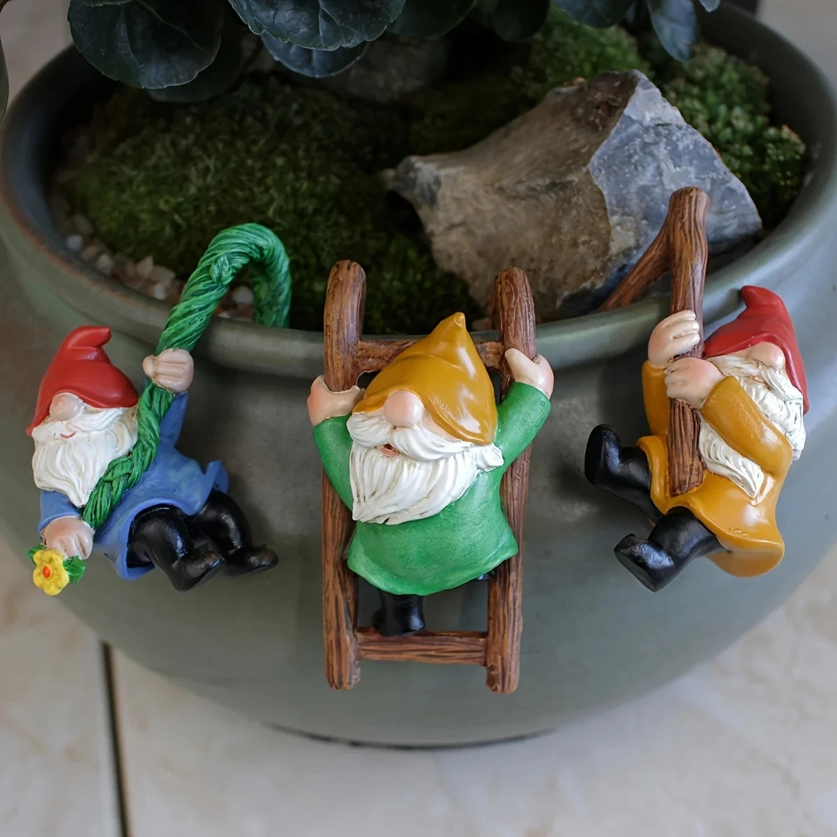 Resin Garden Gnome Statue Dwarf Figurine for Flower Pot Patio Outdoor Decor Gift