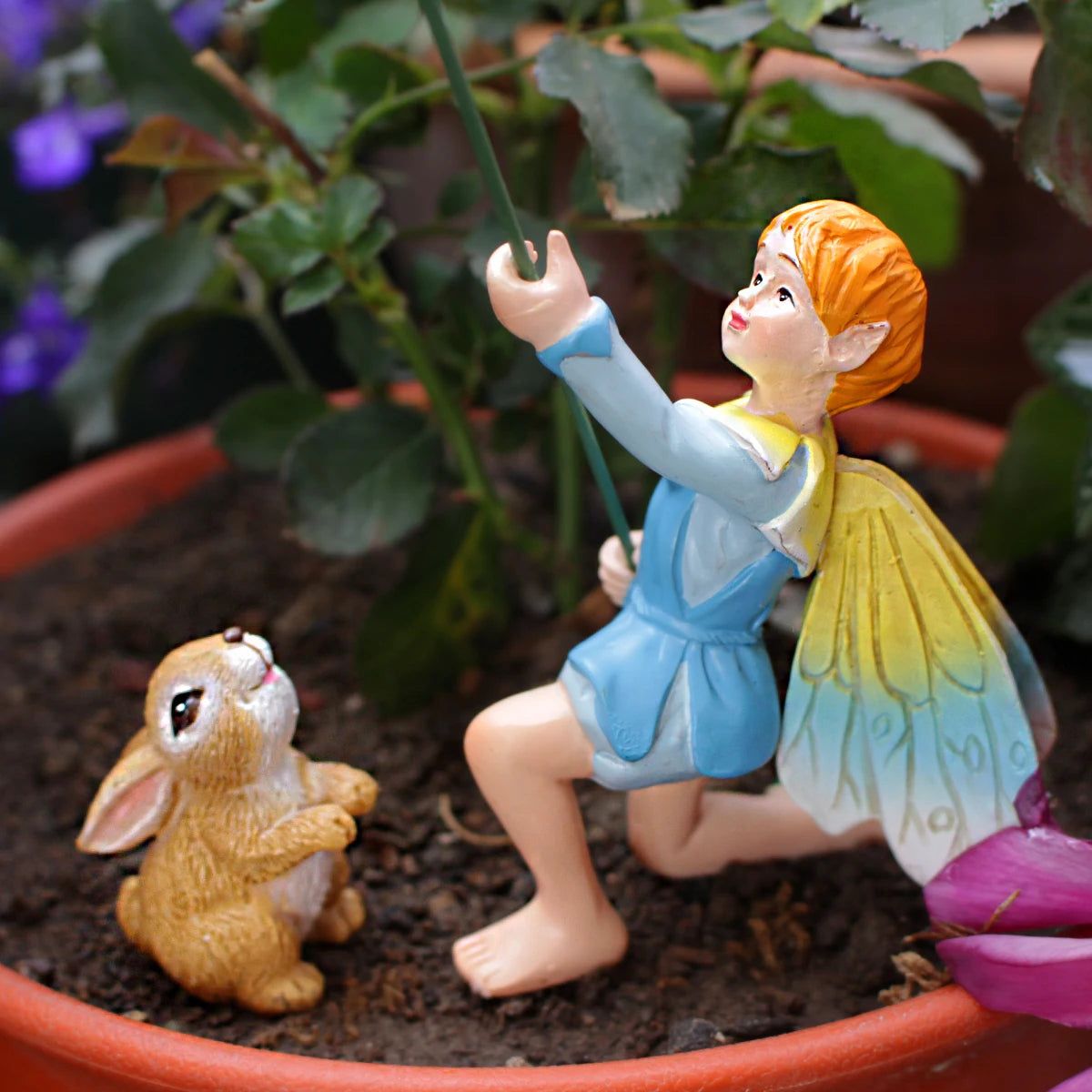 Little Boy Flying Kite Garden Statue Resin Figurine for Bonsai Fairy Garden Decor