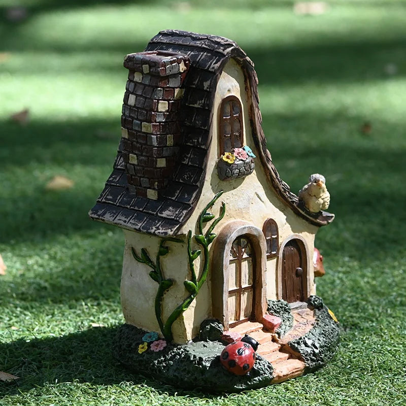 Resin Fairy Tale Dwarf House Sculpture Garden Landscape Home Restaurant Orname