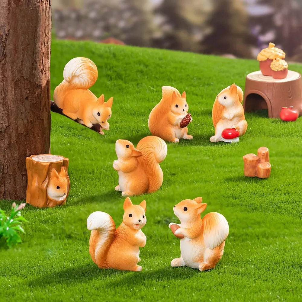 7pcs Miniature Squirrel Figurines Resin Forest Animal for Fairy Garden Terrarium