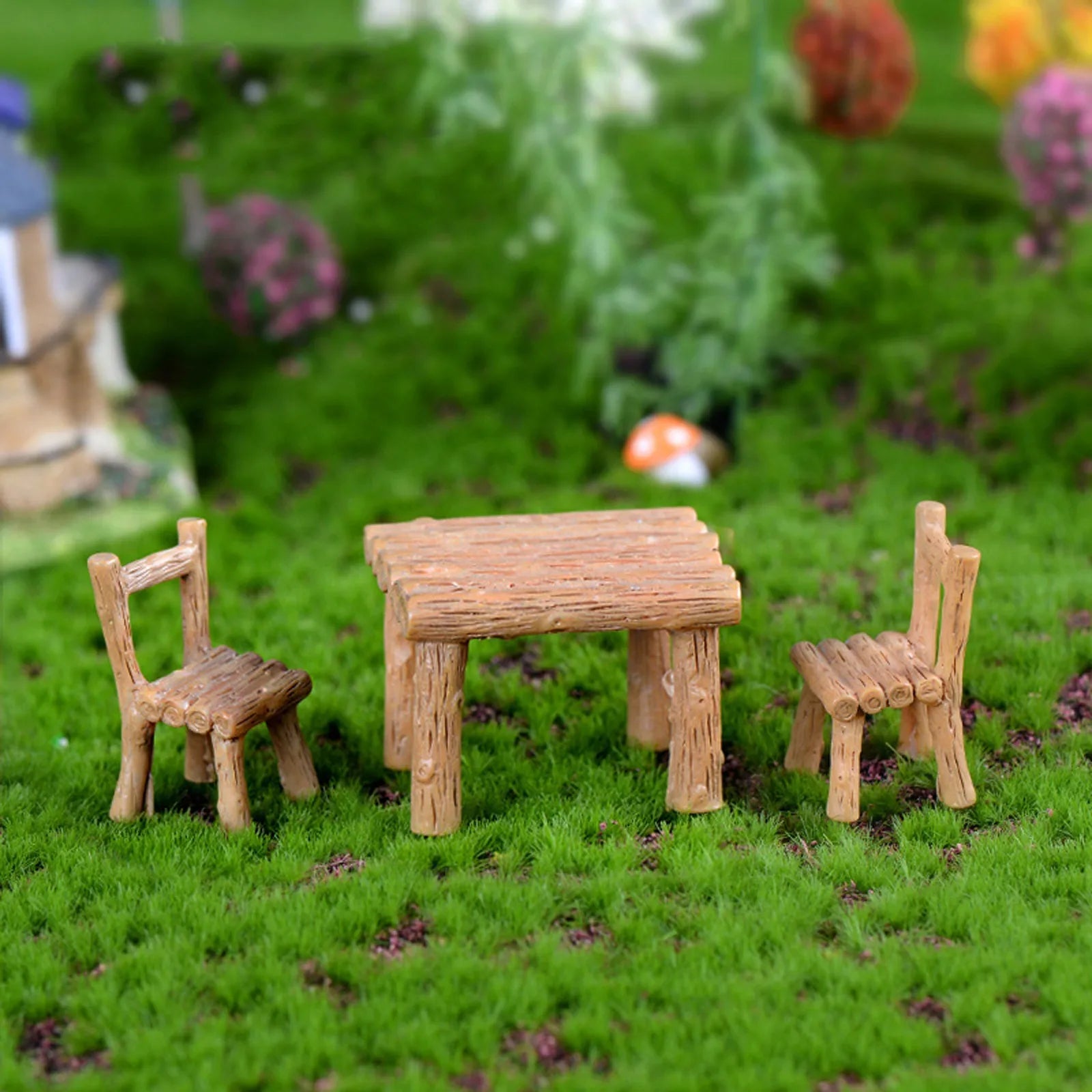 3pcs Miniature Park Bench and Table Set Resin Furniture for Fairy Garden Decor