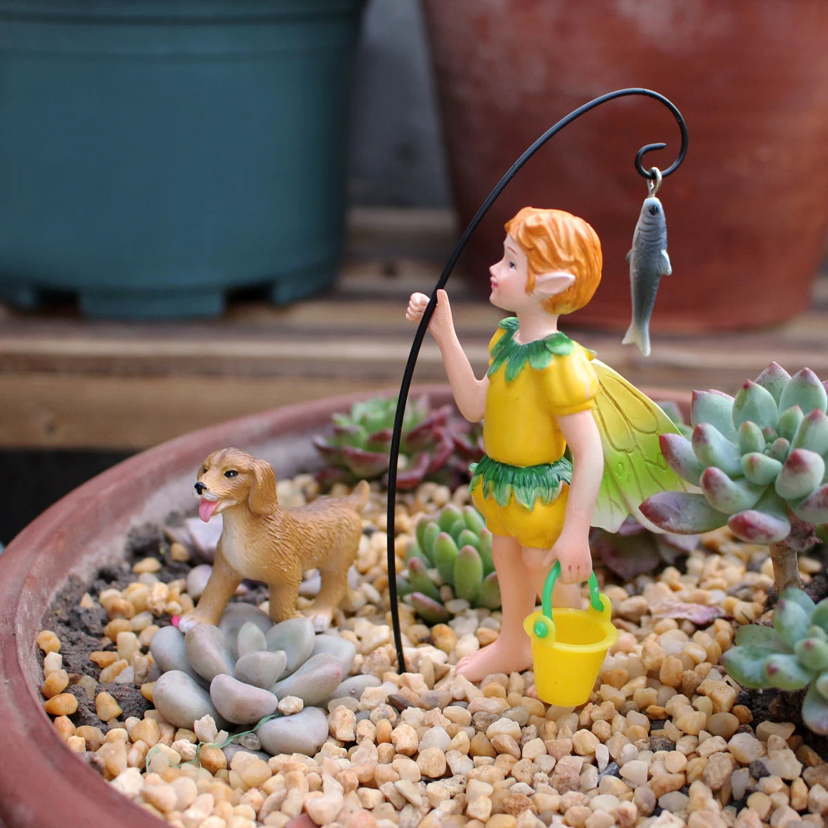 Miniature Flower Fairy & Fish Statue Resin Craft for Fairy Garden Bonsai Decor