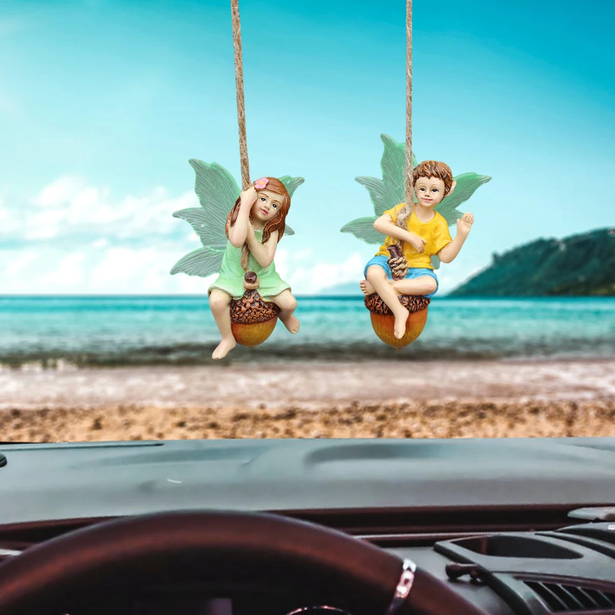 2pcs Swinging Fairy Figurine Glow in the Dark Wing Resin Couple Garden Ornament