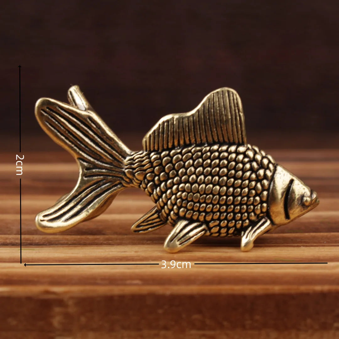 Vintage Brass Goldfish Statue Solid Copper Fish Figurine Lucky Charm Desk Decor