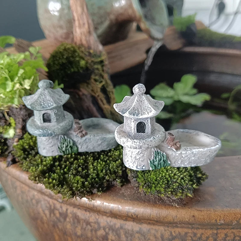 Retro Resin Tower Pond Miniature Fairy Garden Figurine Terrarium Landscape Decor