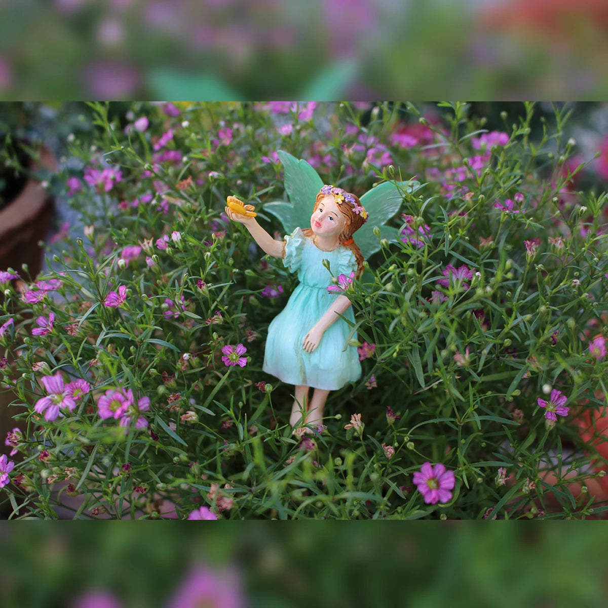 Fairy with Butterflies Garden Statue Resin Miniature Figurine Outdoor Decor Gift
