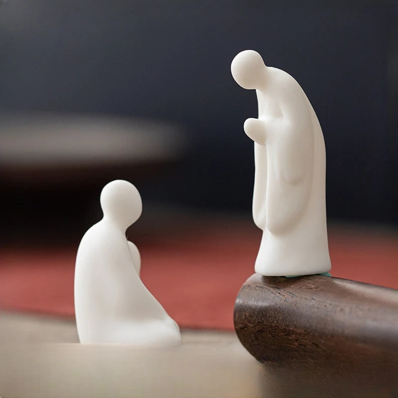 Zen Mini Buddha Statue White Porcelain Figurine Tea Pet Ceremony Ornament Decor