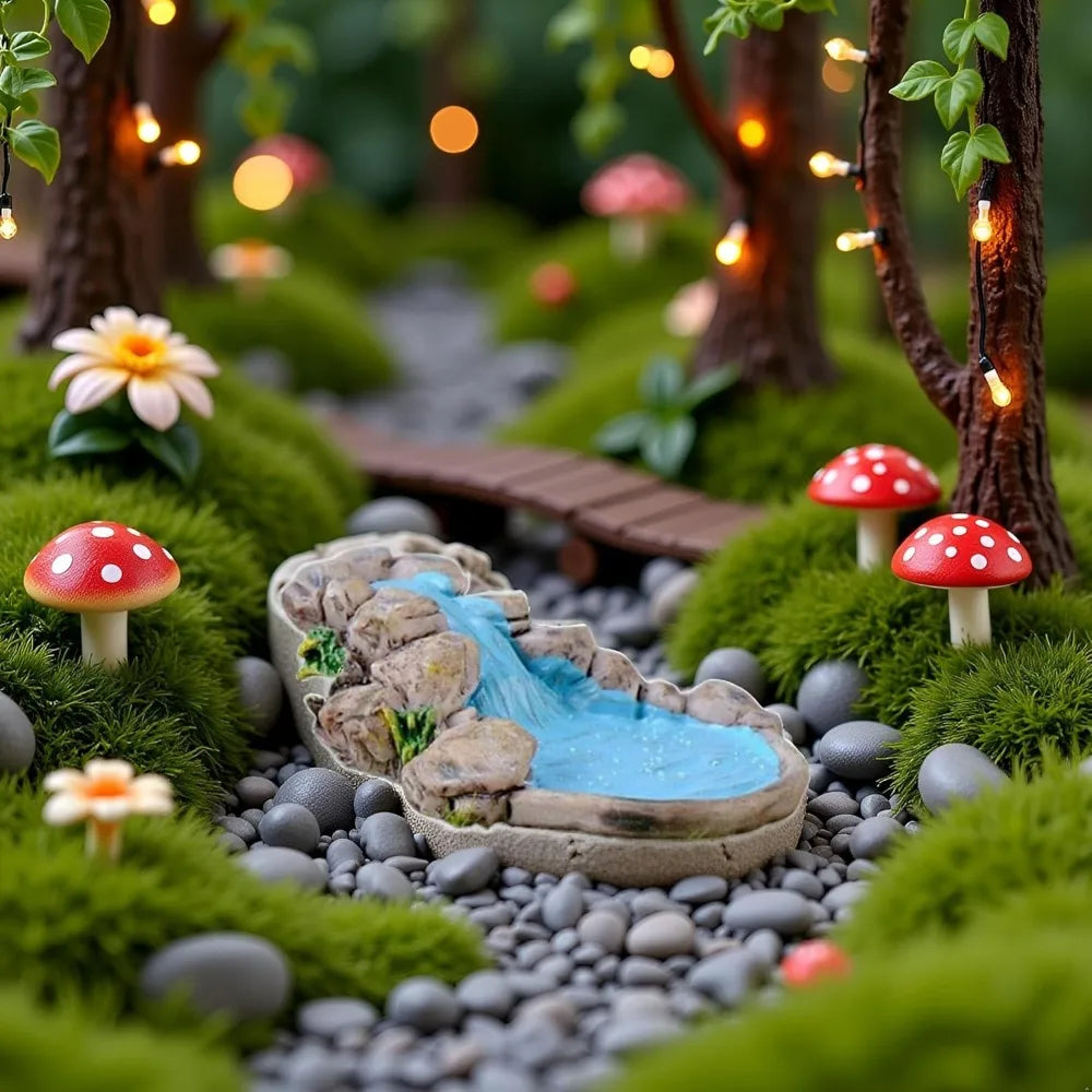 Turquoise Resin Mini Pond Water Pool Figurine Fairy Garden Decor Miniature Pond