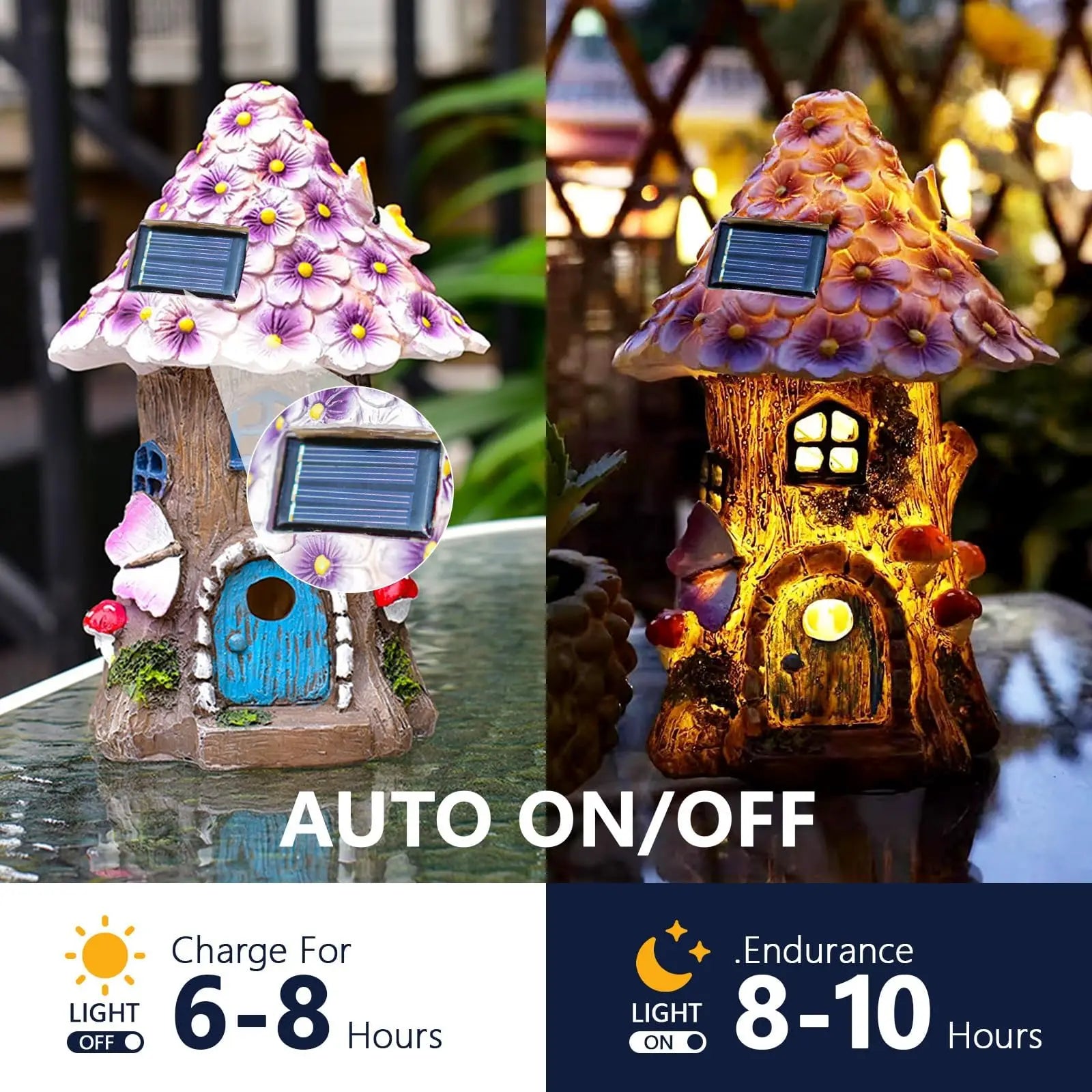 Solar Fairy Garden House Statue Light Up Mushroom Figurine Outdoor Lawn Decor