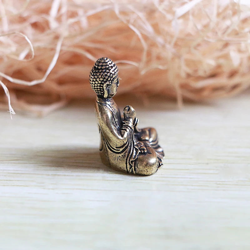 Solid Brass Shakyamuni Buddha Statue Mini Copper Figurine Home Car Decor Gift